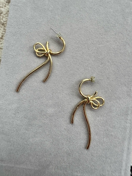 Jewelry - Gold Bow Drop Hoop Earrings - Elegant Womens Jewelry